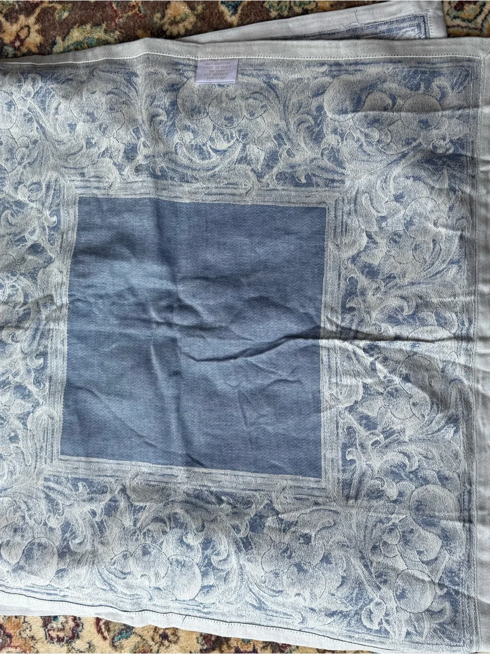 Vintage Williams Sonoma Blue Botanical Fruit Damask Jacquard Placemats/Napkins